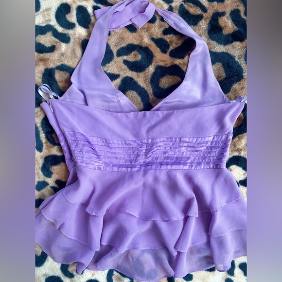 2000s BCBG MAXAZRIA 100% silk halter top. Lilac ruffled blouse. M - Picture 4 of 8